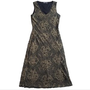Mexx golden paisley V-neck formal midi dress with ruffle edge